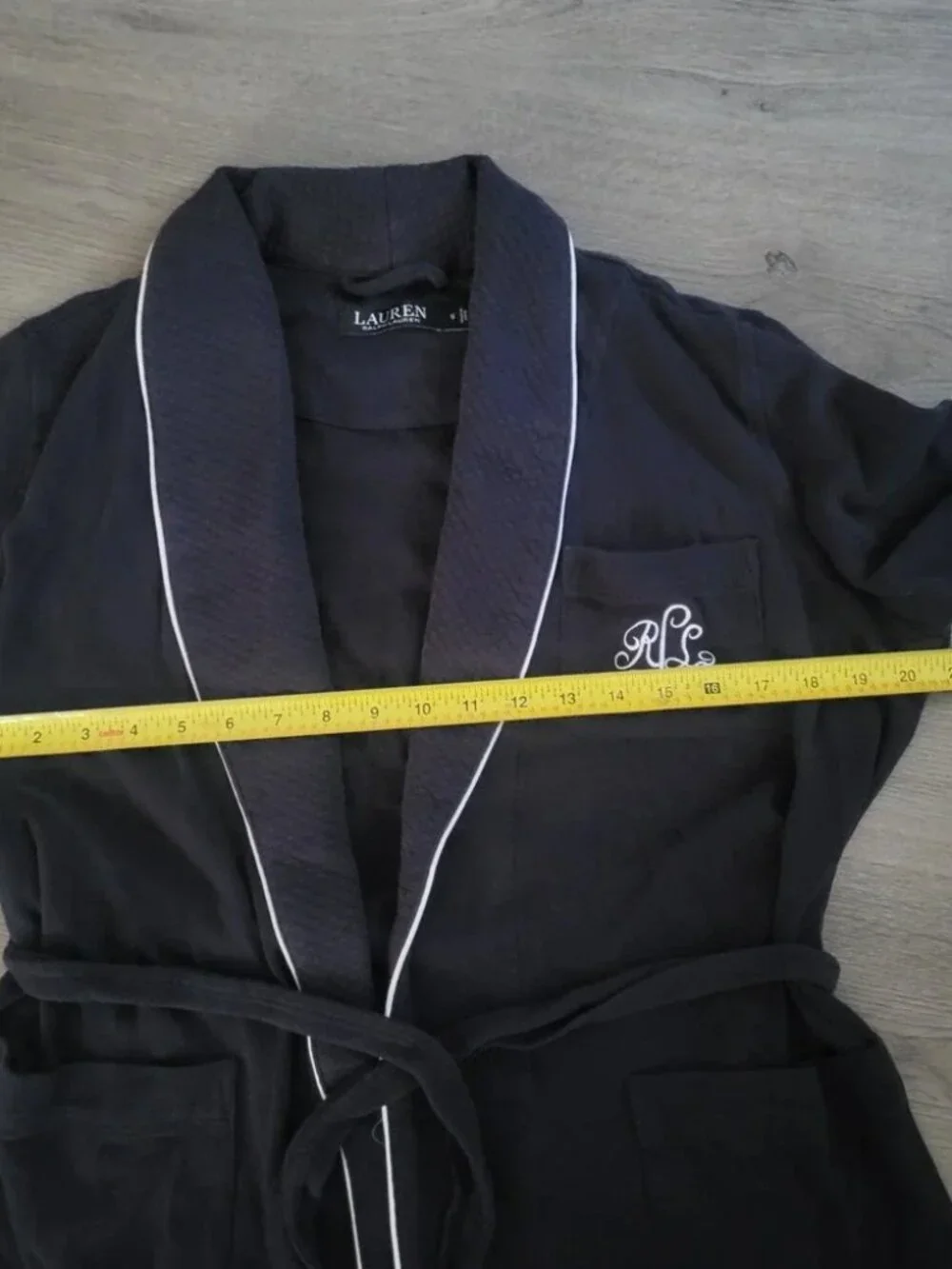 Lauren Ralph Lauren Navy Blue Piped Monogram Knit Robe Small